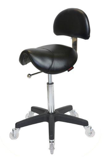 Saddle Stool Black - with Back and Clear Wheels