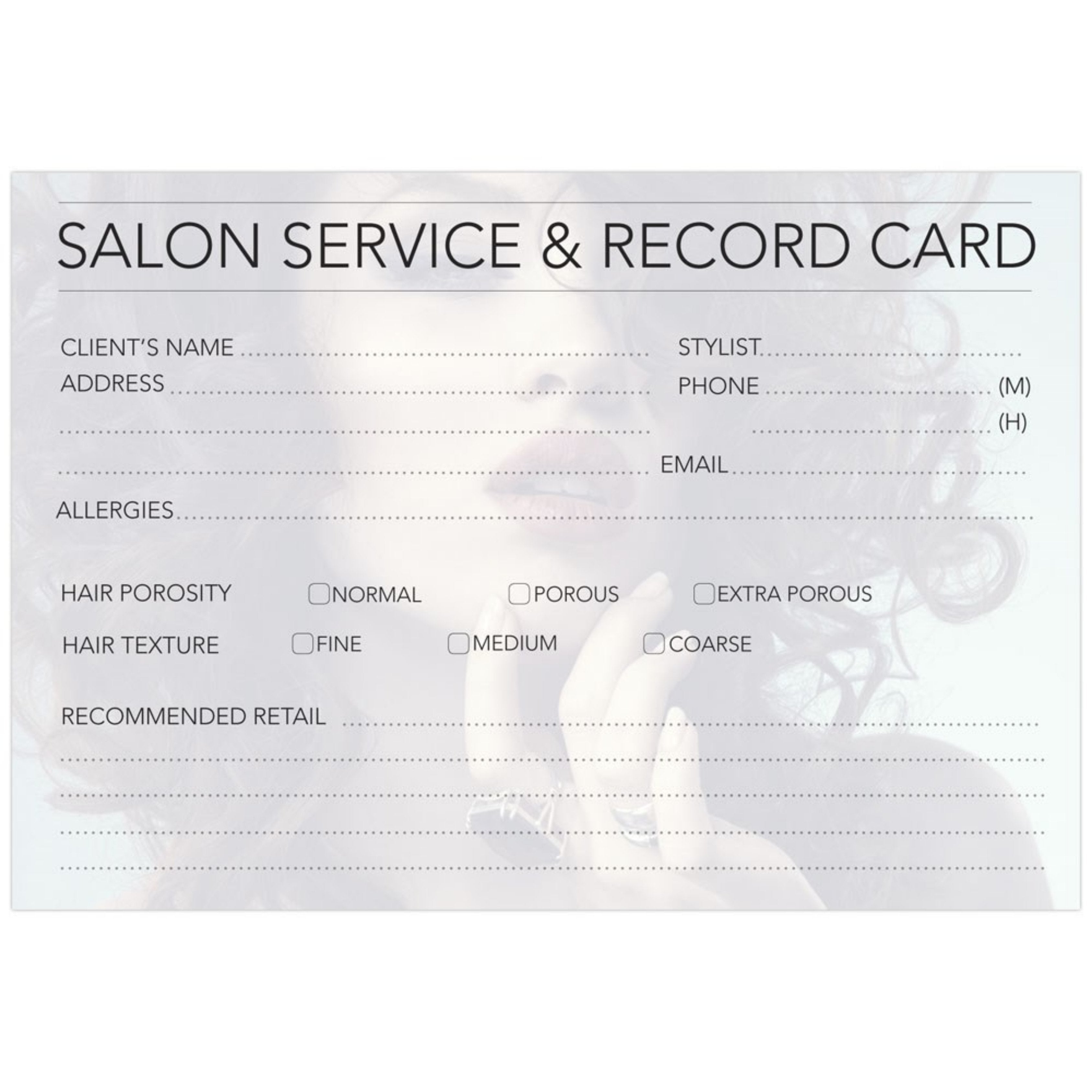 Hairdressing Record Card 100/P
