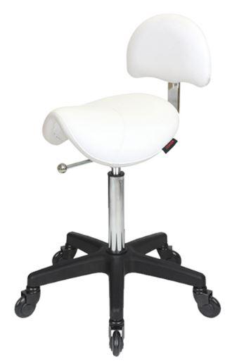 Saddle Stool White - with Back and Click'NClean Wheels