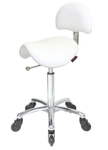 Saddle Stool White - with Back and Click'NClean Wheels