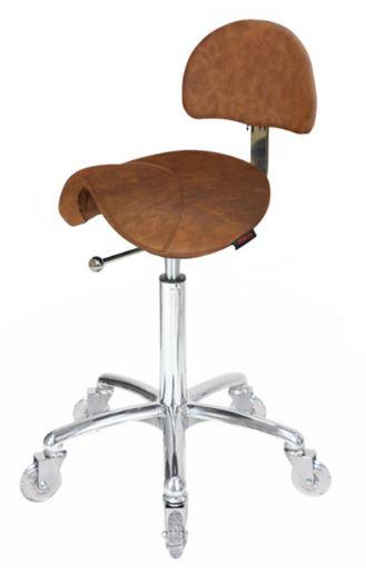 Saddle Stool Tan - with Back and Clear Wheels