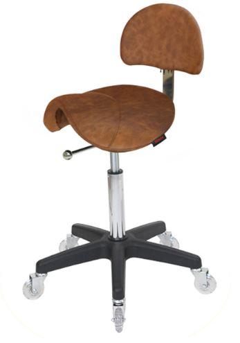Saddle Stool Tan - with Back and Clear Wheels