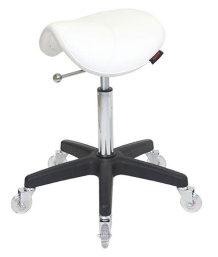 Saddle Stool White - No Back with Clear Wheels