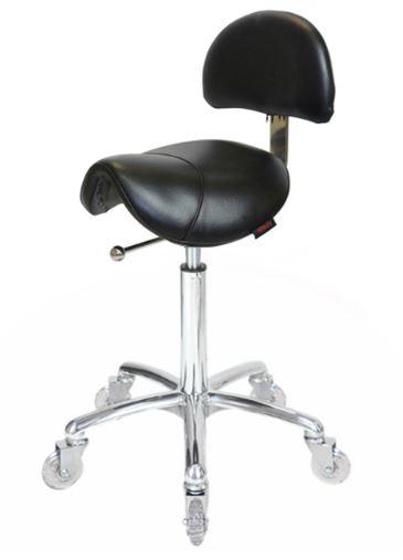 Saddle Stool Black - with Back and Clear Wheels