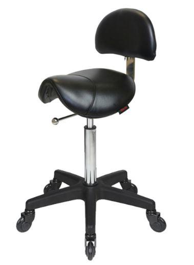 Saddle Stool Black - with Back and Click'NClean Wheels